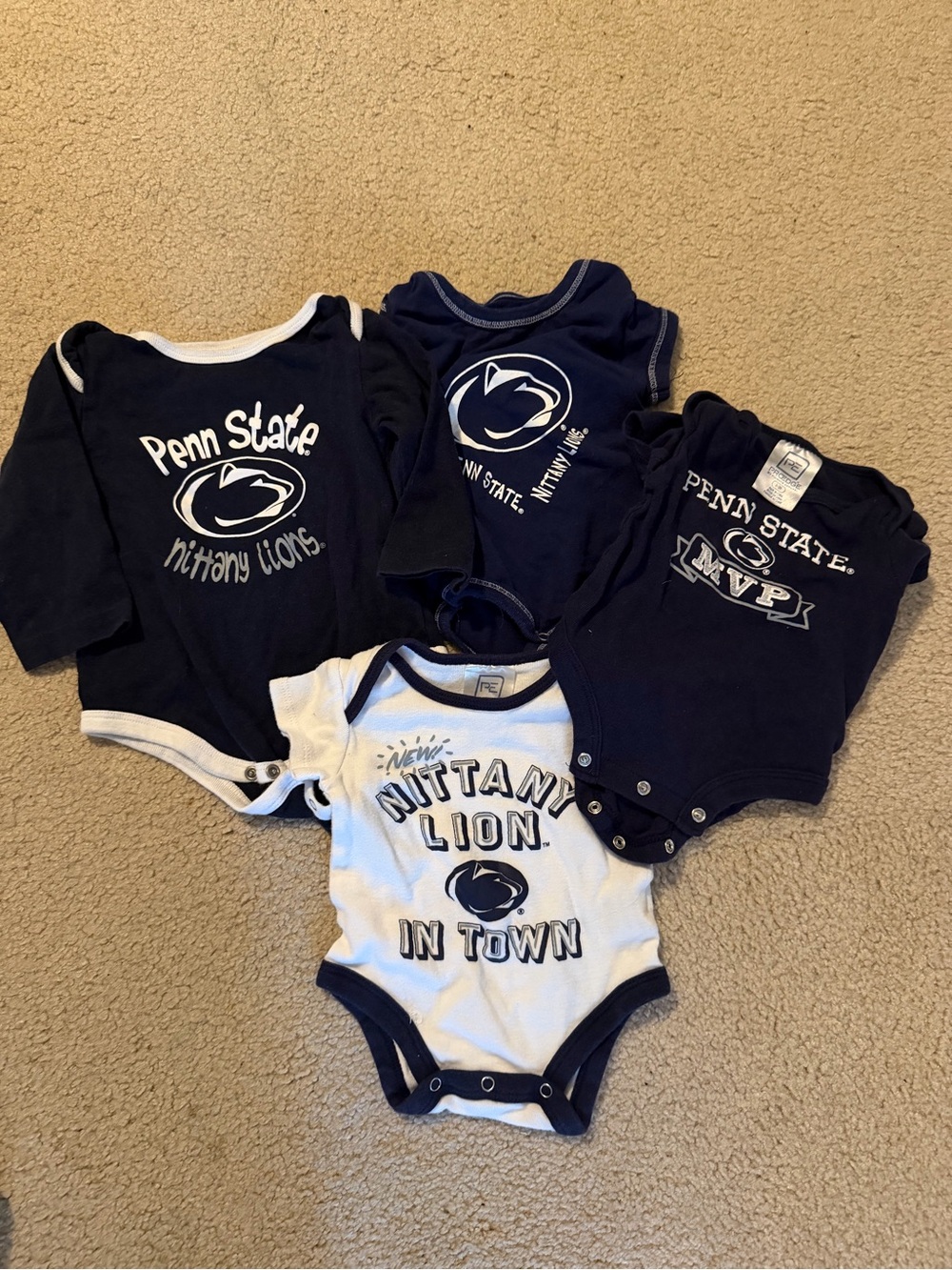Nittany Lions Navy & White Baby One-Piece Bodysuit Set bundle